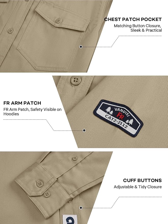 100% Cotton Mens Fr Shirts 7.5oz Flame Resistant Shirts NFPA2112 Men's Fire Retardant Welding Shirts
