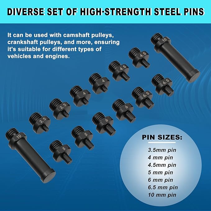 15PCS Pulley Holder Tool Kit, Universal Pin Spanner Wrench Set, 1/2" Drive Ratchet Adjustable Spanner Wrench with Variable Pins fits Camshaft Pulleys, Fan Clutch Removal Wrench Tool