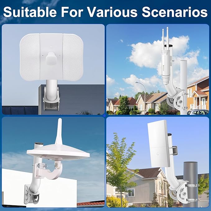 Universal Wireless Bridge Bracket Mount, 12” Adjustable J-Pole Mount, Poles/Wall Mounts for Outdoor Access Point, Outside Mounting Brackets for Point-to-Point Bridge, WiFi Extender Router CPE, 3-Pack