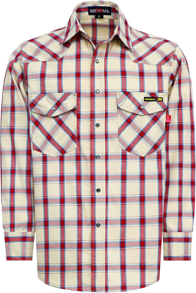 BOCOMAL FR Shirts Flame Resistant 100% C NFPA2112 7.5oz Men's Fire Retardant Welding Shirt
