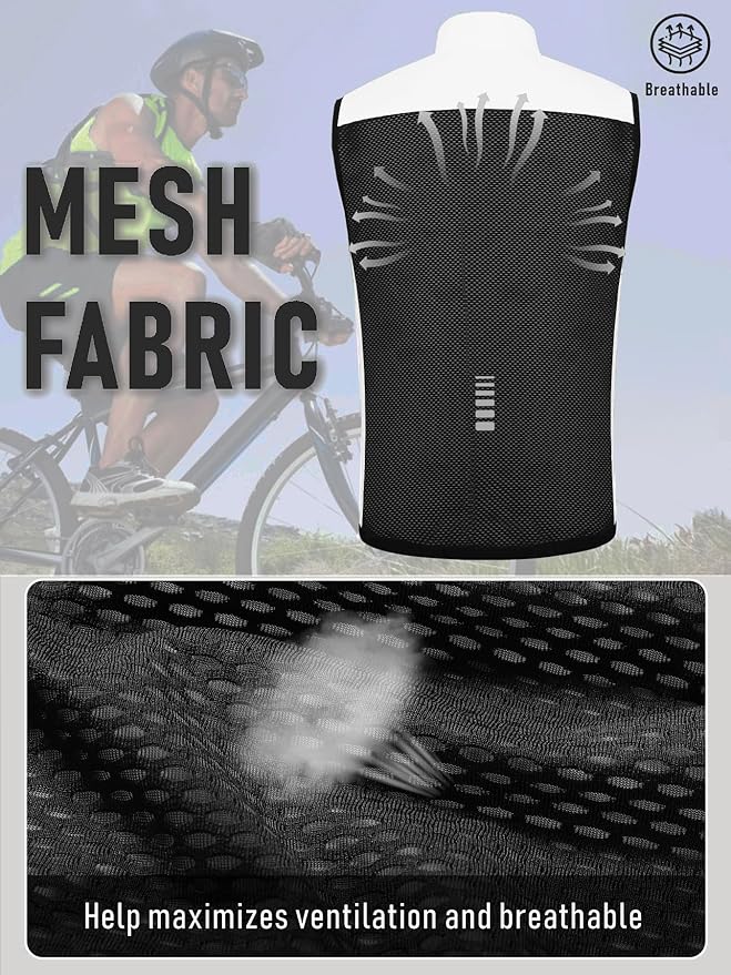 qualidyne Men's Cycling Vest Full Zip Windproof Bike Tank Top Reflective Sleeveless Cycling Jacket