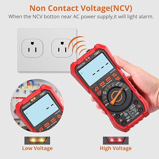 Proster Digital Multimeter Tester True RMS 9999 Counts - Auto Ranging Multimeter, AC DC Voltage Current Meter with NCV Inductance Backlight Temperature Capacitance Test Meter Electrical