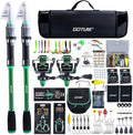 Goture Fishing Poles and Reels Combo - Green Telescoping Fishing Rod Portable Travel Kit with Carrier Bag for Freshwater Saltwater