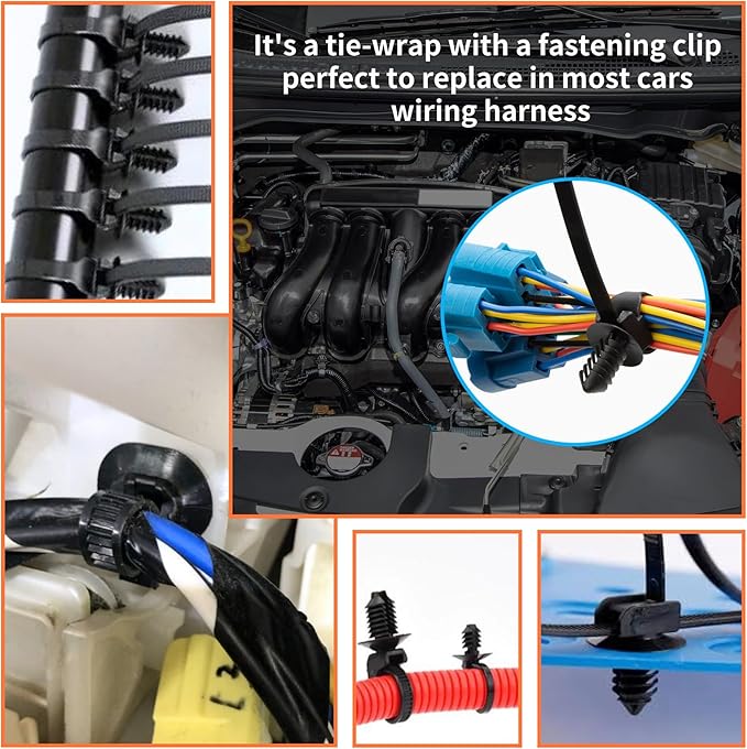 100PCS 8.3" Fir Tree Push Mount Zip Ties Heavy Duty Nylon Cable Ties, Cable Management Indoor Oudoor UV Resistant Self Locking for Automotive Wiring, Cars, Boats, Engine Bay Wire (BLACK, 8.3IN)