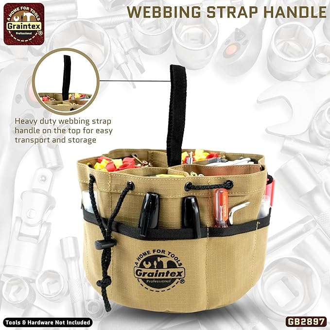 Graintex 18 Pockets Grab Bag Rip-stop Canvas Drawstring Closure, Small Part Organizer Pouch, Small Tools, Screws, Parts, Parachute Tool Bag for Efficient Storage - Khaki