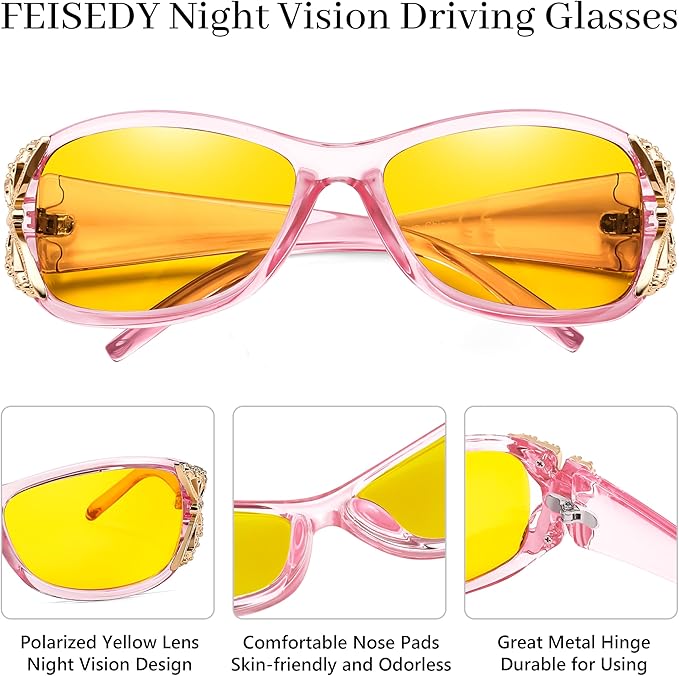 FEISEDY Classic Womens Night Glasses Driving Anti Glare Wrap Around Yellow Sunglasses B2548