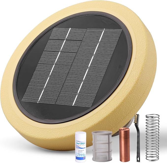 Solar Pool Ionizer for Above Ground, Floating Copper Pool Cleaner, Up to 40,000 Gallons, Swimming Pools Water Cleaner for in-ground Pools and spas (Yellow)
