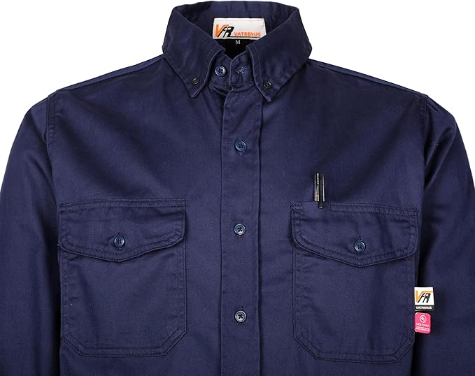 VATRENUS FR Shirts for Men 6.5oz Button Down Flame Resistant 100% Cotton Men's Pre-Washed Fire Retardant Work Shirt