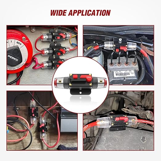 Nilight 150A Inline Circuit Breaker Resettable 12-24V DC Manual Reset Fuse Holder 3-15AWG Overload Protection for Car Audio Sound Amplifier System RV Marine Boat Truck Solar Inverter
