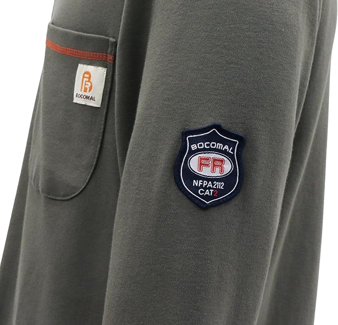 BOCOMAL FR Shirts Flame Resistant Henley Shirt NFPA2112/CAT2 7oz Men's Long Sleeve Fire Retardant Clothing