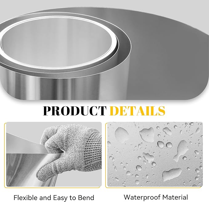 12'' x 50' Aluminum Flashing Roll, 0.3mm Thickness Metal Roof Flashing Roofing Panels for Sealing Windows Doors Siding Roofing Stains Moss and Mildew Prevention