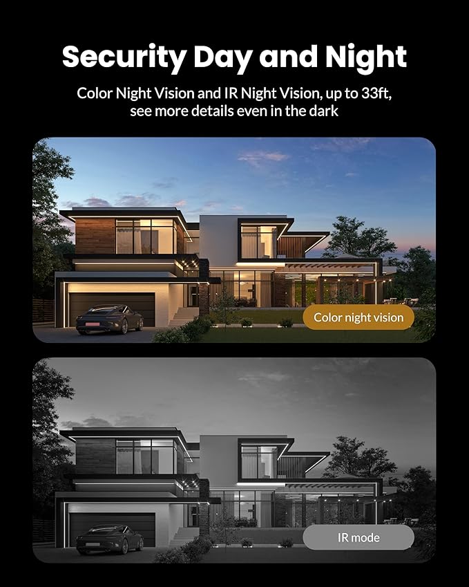 Solar Security Camera Outdoor Wireless 2 Pack, 2K Color Night Vision, Battery Powered PIR Motion Detection,2.4GHz WiFi Cameras for Home Surveillance, Light and Sound Alarm, 2-Way Audio