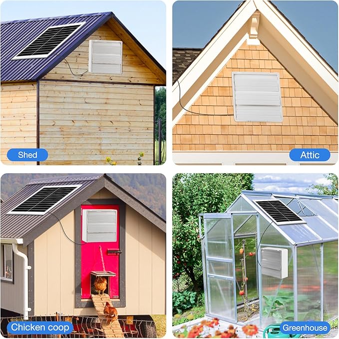 Solar Exhaust Fan, Solar Powered Vent Fan Kit for Outside Greenhouse Shed Chicken Coop (10" Fan)