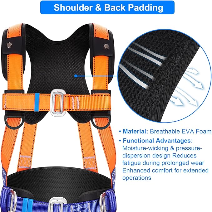 Premium Full Body Safety Harness Fall Protection Kit - OSHA/ANSI Compliant, Roofing Harness, Includes Shock Lanyard