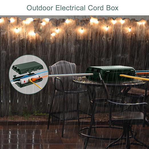 Outdoor Waterproof Electrical Box, 2 Pack Large Extension Cord Cover Protector Plug Connection Cable Safety Box IP54 Water-Resistant for Power Strip, Holiday Light and Decorations, Green