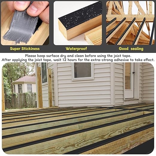 Joist Tape for Decking 2'' X 50', 10 Rolls Weather Resistance Butyl Tape, Waterproof and Anti-Corrosion, Self-Adhesive for Wood Joists Decks Beams Roof Rv