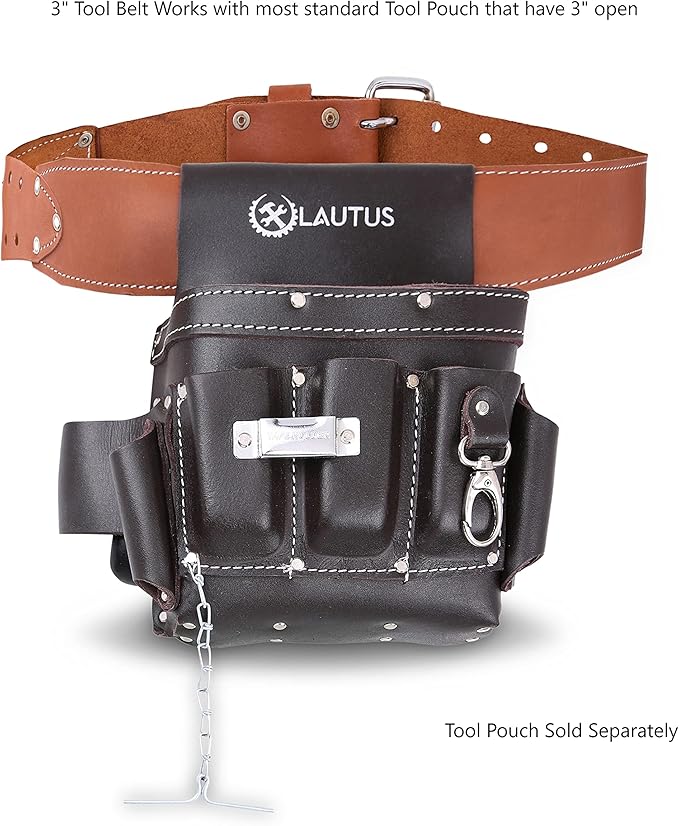 LAUTUS 3-Inch Tapered Work Belt in Heavy Oiled Tanned Leather| 32-Inch to 46-Inch | Brown|