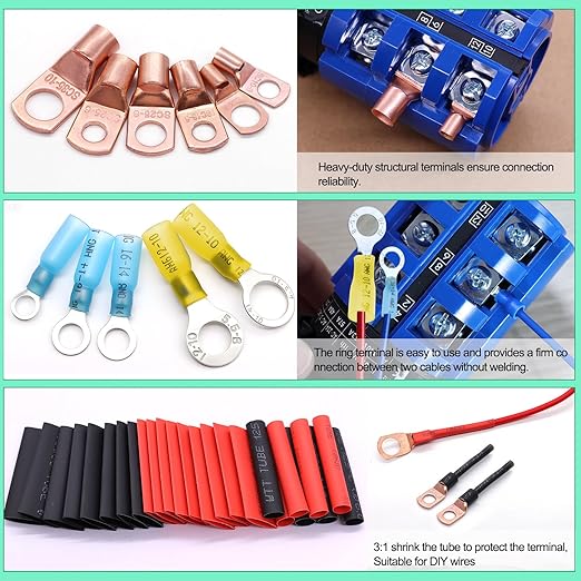 Twidec/110PCS Battery Cable Ends AWG 2 4 6 8 10 12 14 16 Gauge Copper Cable Wire Lugs,Ring Terminals Connectors,Copper Ring Terminals with Heat Shrink N-067-110PCS
