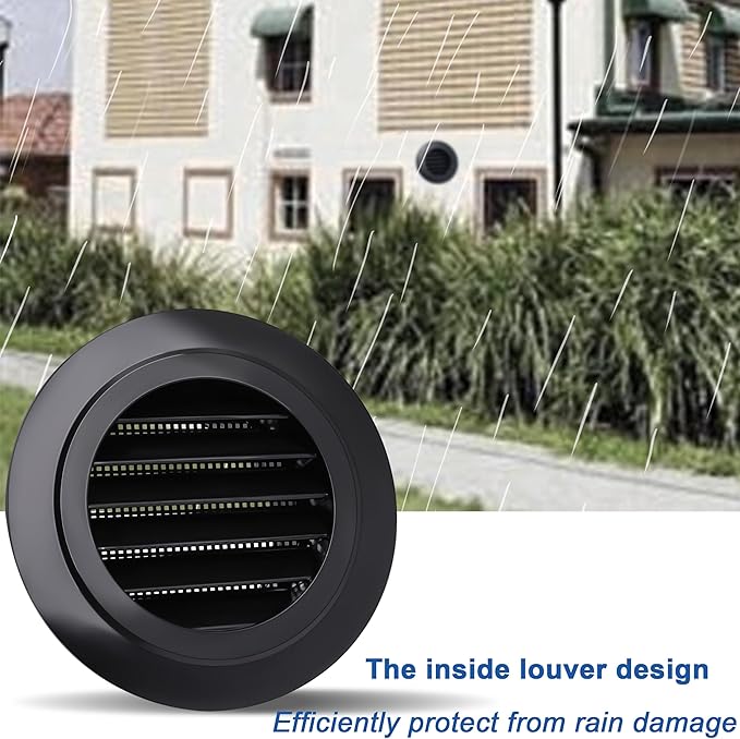 Wadoy 4 Inch Soffit Vent for Exhaust Fan with Built-in Mesh Screen, Black Round Soffit Exhaust Vent Cover 4 Pack ABS Louver Grille Cover, Eve Dryer Vents for Bathroom Office Kitchen Exhaust Fan