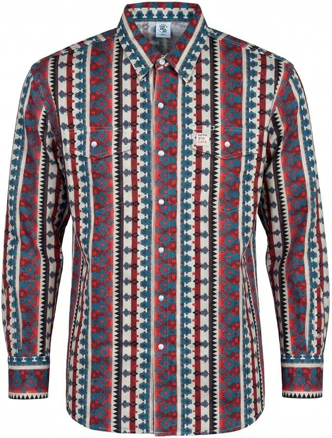 WoahBros FR Shirts for Men, 8oz Midweight Flame Resistant Welding Shirt, 100% Cotton, Pearl Snap Buttons - CAT2/NFPA2112