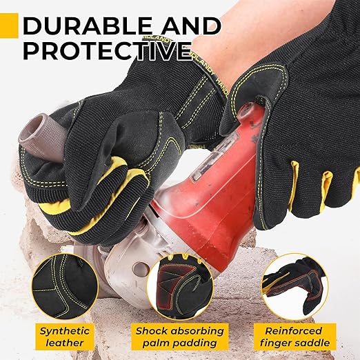 HANDLANDY Work Gloves Mens & Women, Utility Safety Mechanic Working Gloves Touch Screen, Flexible Breathable Yard Work Gloves (Small, Black-Yellwo)