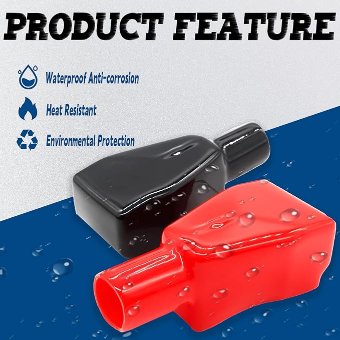 2 Pcs Battery Terminal Covers, Positive and Negative Battery Terminal Insulating Protector Sleeves in Red and Black for Cars