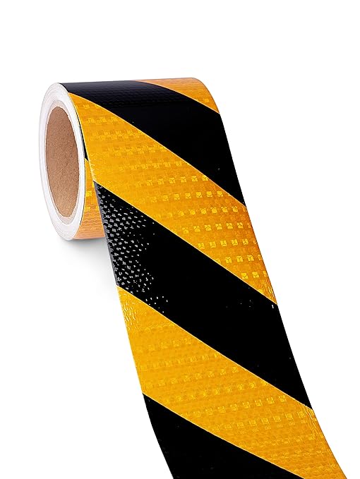Reflective Tape, Waterproof Self Adhesive Dot Reflective Tape Outdoor Safety Caution Reflector for Trailers, Bikes, Cars（Black Yellow, 4 Inch x 32.8 Feet）