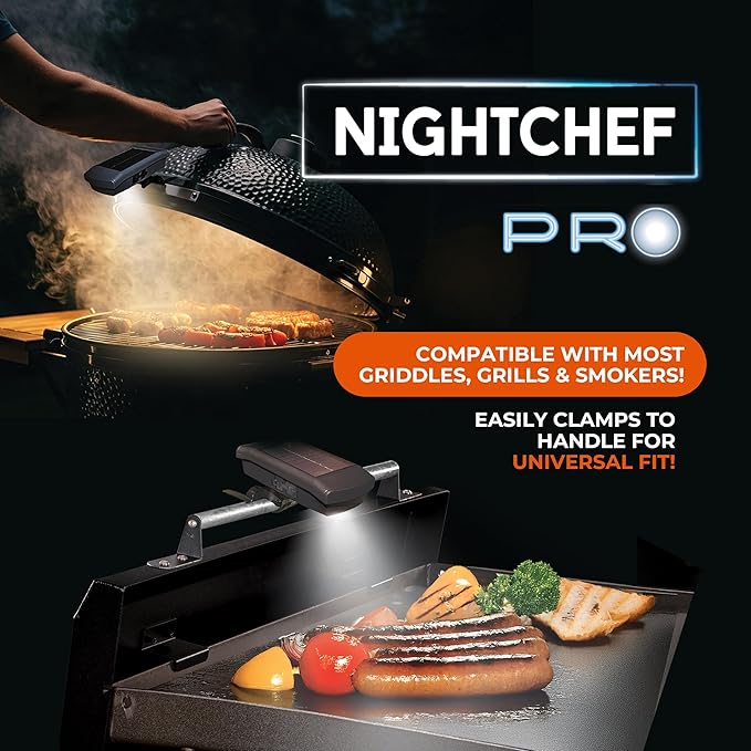 Night Chef Pro Outdoor Grill Light - Solar & USB-C Rechargeable LED BBQ Light Auto On/Off Tilt Sensor, Universal Mount, Weatherproof Grill Accessory for Blackstone, Weber & Most Grills