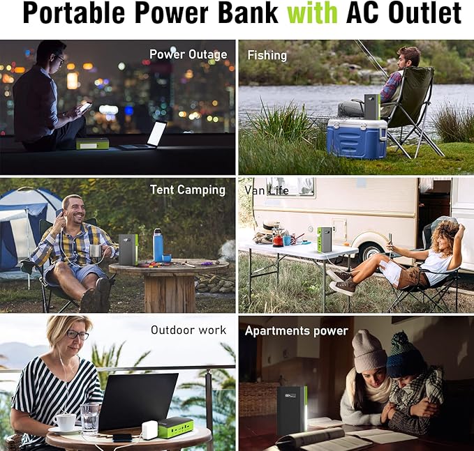 ZeroKor Portable Power Bank with AC Outlet, 65W External Battery Pack 23400mAh Portable Laptop Charger Portable Power Source Backup for Outdoor Tent Camping Home Office Smart Devices -Green