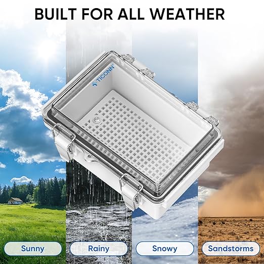 TICONN Outdoor Electrical Box Waterproof, Junction Box IP67 ABS Plastic Enclosure with Hinged Cover with Mounting Plate, Wall Brackets, Cable Glands (Off-White, 10.2"x4.3"x3.0")
