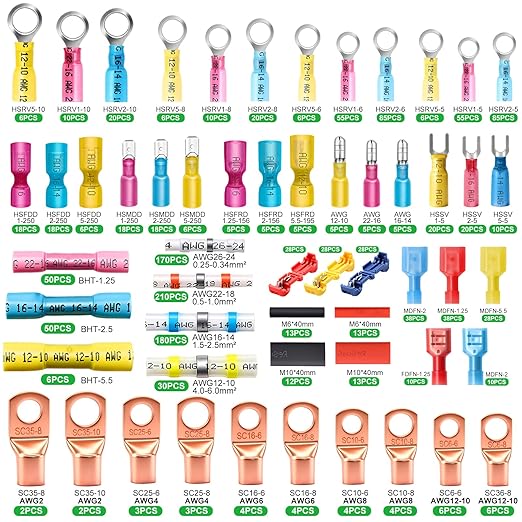 Twidec/1530PCS Ultimate Heat Shrink Wire Connectors Kit,Waterproof Electrical Spade Connector Kit,Copper Cable Wire Lug Insulated Crimp Spade Fork Ring Terminal T-Tap Butt Splice Male Female Connector