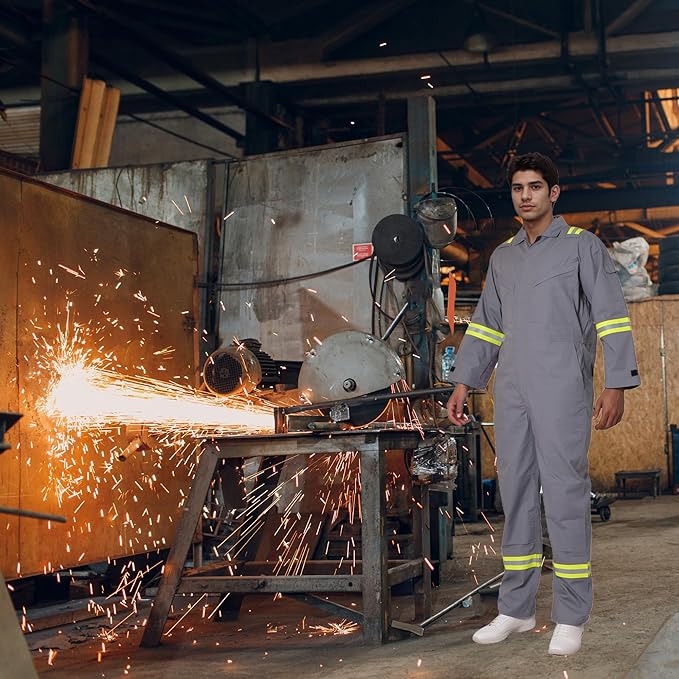 Flame Resistant FR Hi Vis Coveralls for Men NFPA 2112 Complied 7oz Overall for Men Reflective Tape 6 Pockets Coverall