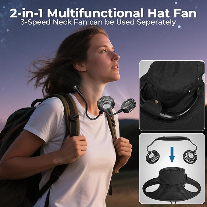 AMACOOL Bucket Hat Fan, Gifts for Him Father Dad Husband, Fishing Essentials for Men Women Camping Hiking Beach Gardening