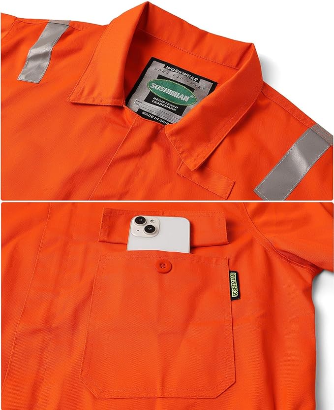 Men's Work Coverall High Visibility Overalls Mechanics Coveralls Workwear Jumpsuit with Multi Pockets