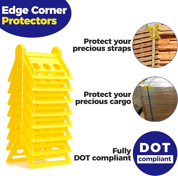 24 Pack Edge Corner Protector With Carrying Case for Flatbed Cargo Load Truck Shipping - 4'' x 6'' Winch Ratchet Straps Plastic Protectors Yellow