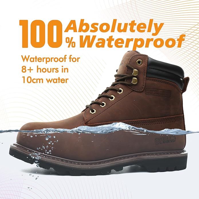 Work Boots for Men Waterproof Soft Toe Non Slip Comfortable Leather Workboots