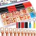 Taiss 110PCS Copper Wire Lugs,battery lugs AWG 2/4/6/8/10/12/14/16 Gauge Copper lugs Assortment,Battery Cable Ends Copper Ring Terminals Connectors with Heat Shrink