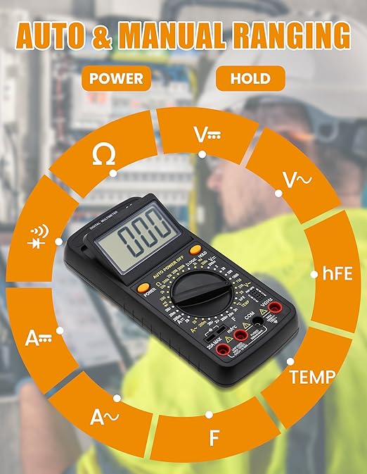 Digital Multimeter Tester Portable Multimeter Multi Testers for Electrical Applications Smart Multi Meter Measures Voltage, Current, Resistance, Continuity and Diode (Model AMT32)
