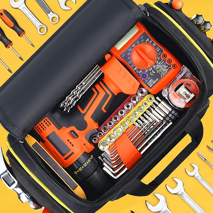 JJRING 2.0 Gen Tool Bag With 3 Removable Cases, Double Layers&Large Capacity Tool Tote, Multi-Pocket Organizer For Tools and Crafts, Durable And Water-Resistant(Yellow)