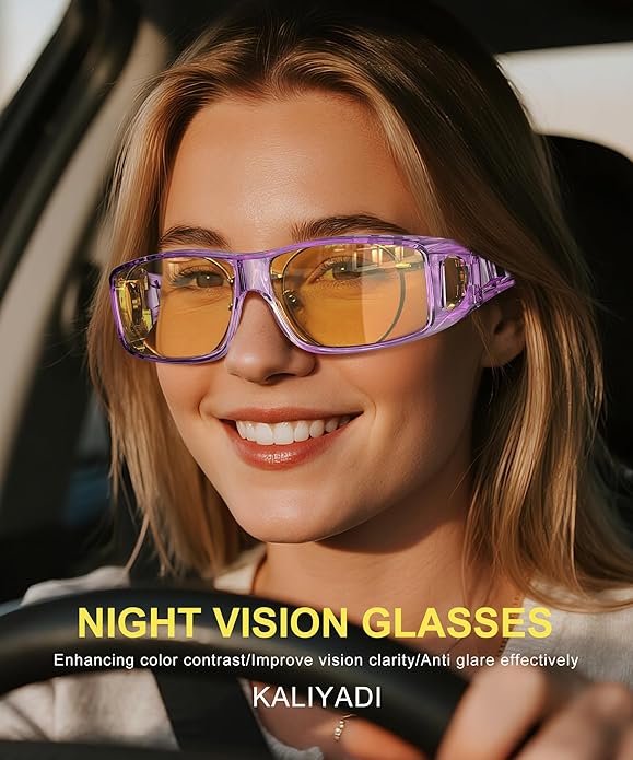 KALIYADI Night-Vision-Glasses Fit-Over-Glasses Wrap-Around Glasses: Anti Glare Night Driving Glasses for men women HD Lens