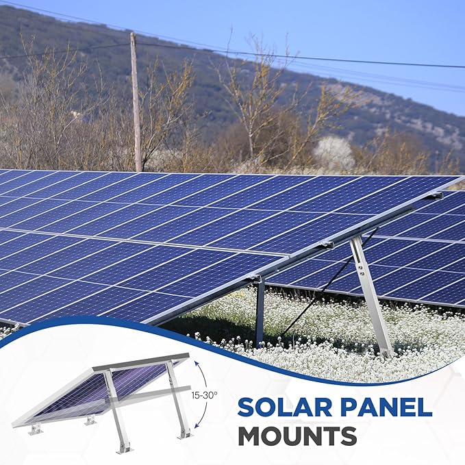 Zonon 4 Pcs Adjustable Solar Panel Tilt Mount Brackets Aluminum Alloy Solar Panel Mounting Supports up to 100 200 300 400 Watt for Flat Surface Roof RV Boat Off-Grid
