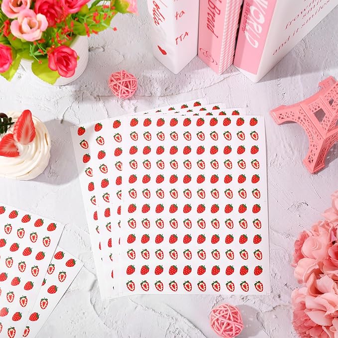 JarThenaAMCS 2400Pcs Mini Strawberry Sticker Red Fruit Paper Decal Cute Self-Adhesive Sticker for Planner Reward Envelope Scrapbook DIY Supplies, 0.5 in