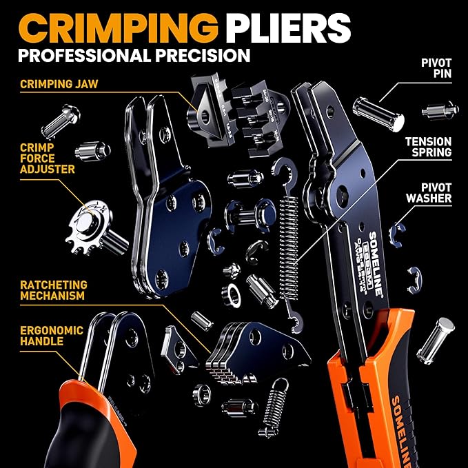 SOMELINE Open Terminal Connector Crimping Tool Kit, 2.8/4.8/6.3mm Male Female Non-Insulated Disconnect Terminals, AWG 24-14 Crimping Pliers for Molex 2.13/2.36mm, AMP - TE CONNECTIVITY Connectors
