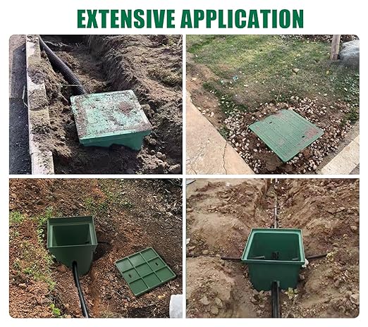 16x16x16in Underground Splice Boxes with Fiberglass Solid Cover,In Ground Pull Box Deep Enclosure Distribution Pit Electrical Junction Boxes Drillable Precast Tapered Pit for Cable Wiring