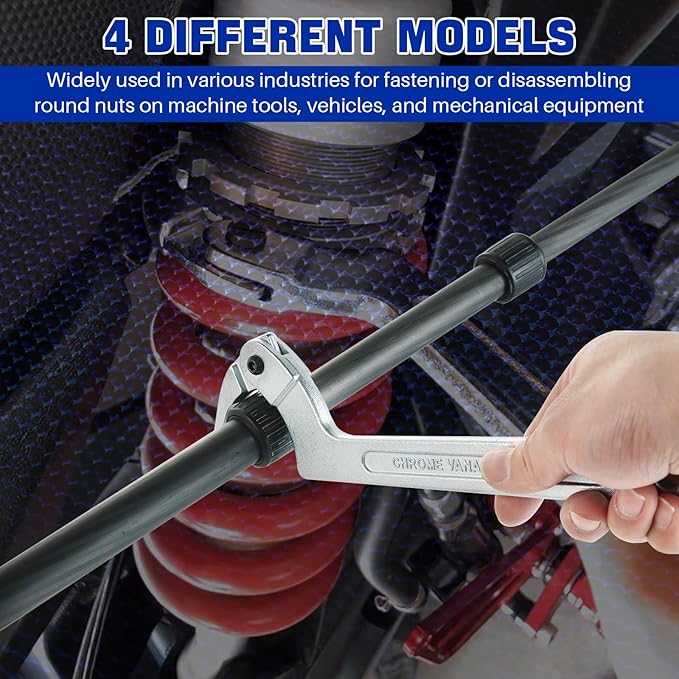 DASBET 8pcs Adjustable Pin Spanner Wrench Tool Set, C-Shape Pin Hook Wrenches with Changeable Head for Pipes Heating Cars, Spanner Nut Wrench for Suspension System, 3/4" to 6-1/10"