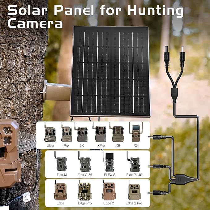 8W Solar Panel for Trail Camera Hunting Camera, Built-in 12V/6166mAh,6V/12333mAh Rechargeable Lithium Battery IP66 Waterproof Hunting Accessory for Edge Series Camera&ULTRA,X,X Pro,Pro 3,SK Camera etc