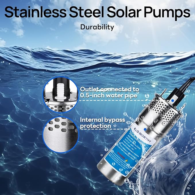 ECO-WORTHY 12V DC Submersible Deep Well Pump, MAX Flow 3.2GPM, Max Head 230ft, Water Pump Powered by Solar or Battery for Well, Livestock Drinking or Tank Filling…