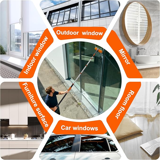 20FT Reach 2-in-1 Window Squeegee, Professional Window Washing Kit with 3-12FT Extension Pole for Home, Indoor Outdoor Squeegee with Rotatable Head for High Windows