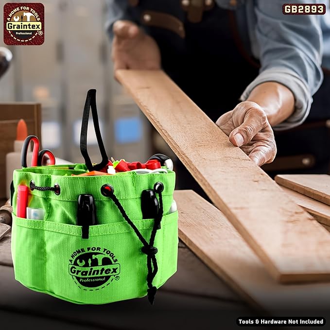 Graintex 18 Pockets Grab Bag Rip-stop Canvas Drawstring Closure, Small Part Organizer Pouch, Small Tools, Screws, Parts, Parachute Tool Bag for Efficient Storage - Lime Green