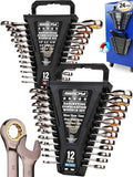 Premium 24-Piece Ratchet Wrenches Set with Magnetic Organizer, SAE 1/4"-7/8" & Metric 8mm-19mm, Cr-V Steel Ratcheting Wrench Set, Ratchet Combination Wrench Set for Automotive, Machine Repair